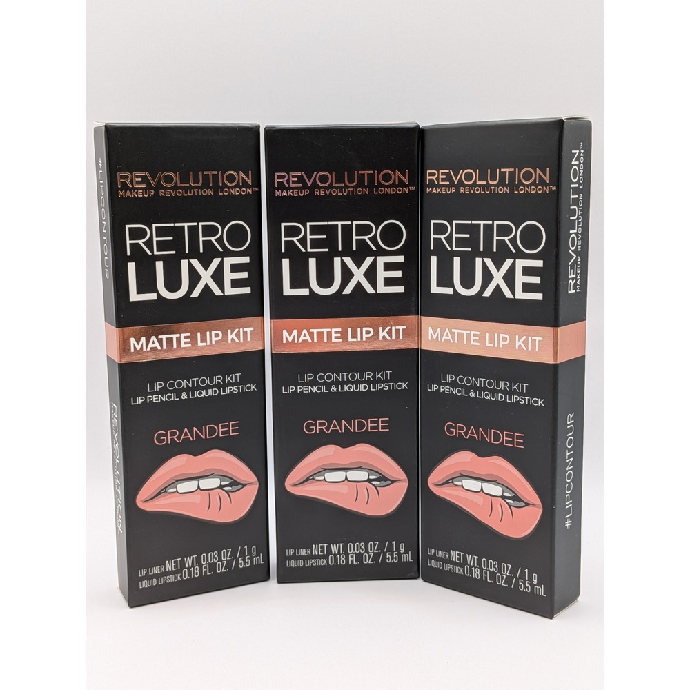 Revolution Retro Luxe Matte Lip Kit Grandee Lip Liner & Liquid Lipstick Set 3PK